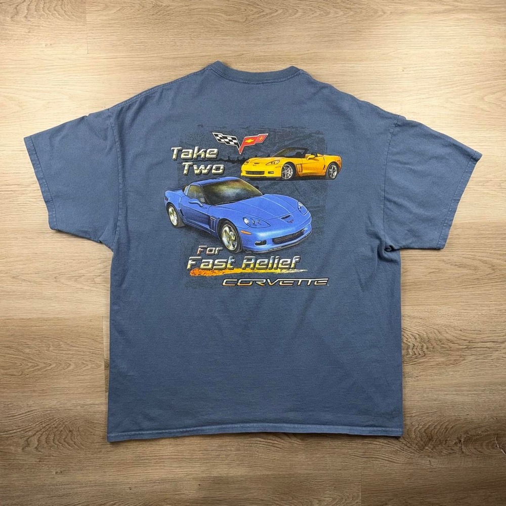Vintage 00s Corvette Take Two For Fast Relief Racing Graphic Tee 2XL